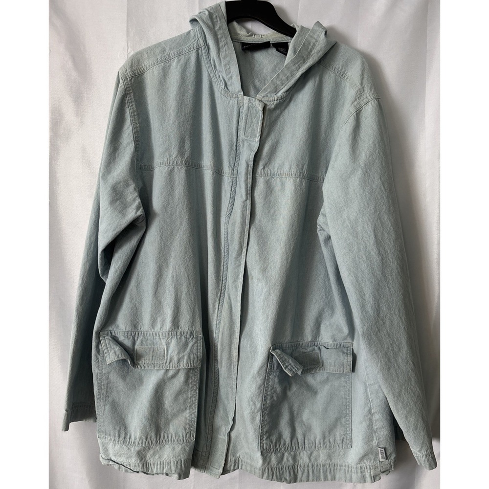 Blassport Vintage Denim Jacket Women's XL Hooded Bill Blass Blue Fade‎ 90's